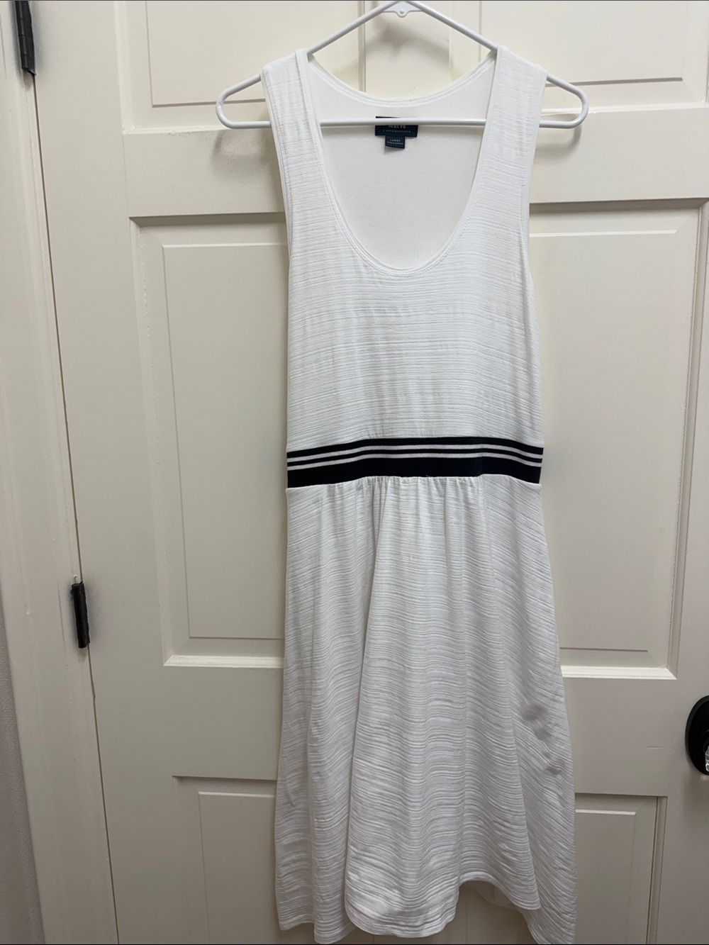 Anthropologie Mauve White Sleeveless Tank Dress with Black Striped Waist